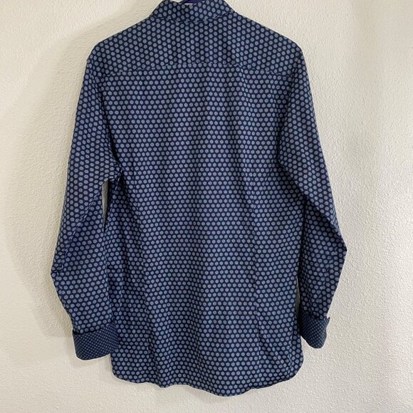 Ted Baker Mens Polka Dot Button-Up Shirt Size 4 Navy Blue Long Sleeve Cotton - Picture 2 of 15
